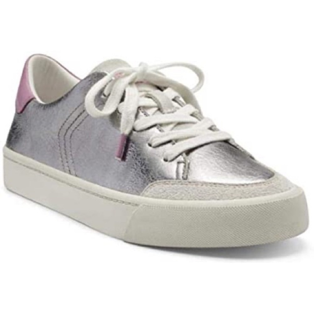 $139 LOUISE ET CIE Baraz Metallic Silver Leather Sneakers Shoes Women's SZ 6 EUC